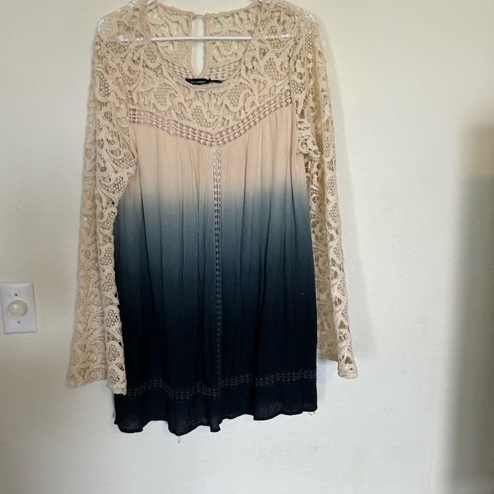 Blu Pepper Mini Dress, Size Medium Lace Boho Ombre Long Sleeve Dress